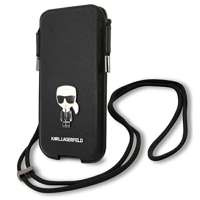 Torebka KARL LAGERFELD Telefon 6,7 Saffiano Ikonik Karl`s Czarny Hardcase